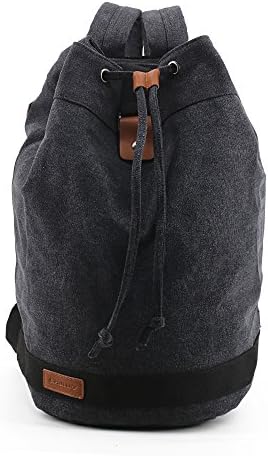 GREAT ROCK Vertical Bucket Cylinderical Shape Canvas Drawstring Sport Shoulder Backpack,Black