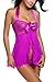 Avidlove Women Sexy Nightwear Halter Lace Strap Chemise Babydoll Lingerie Set Light Purple