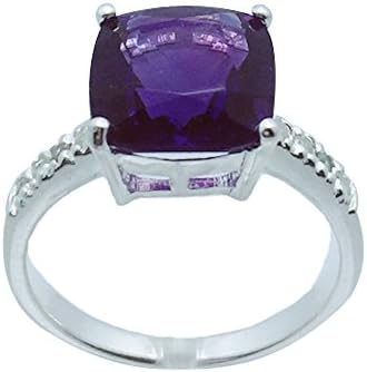 Natural Amethyst And White Zircon 925 Sterling Silver Ring (Untreated)