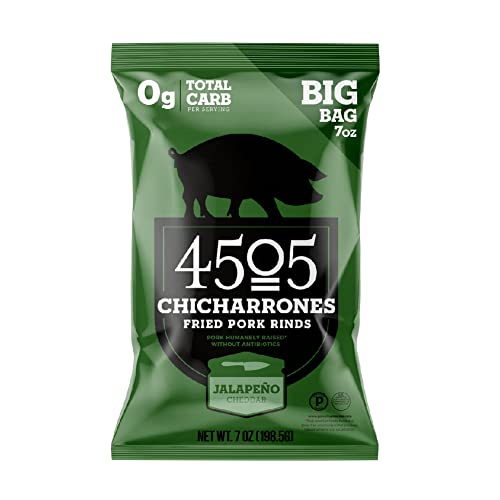 4505 Meats Jalapeno Cheddar Pork Rinds, Gluten Free Chicharrones, Keto Certified, Family Size