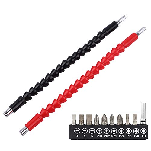 WBCBEC 2 Pieces 11.5 Inch Flexible Extension Shaft with 10 Drill Bit Sets Flexible Drill Bit Extension Drill Flexible Shaft Batch Head Connecting Rod Multi-angle Work - Thumbnail 7