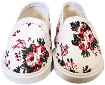 Doll Connections White Floral Canvas Slip-On Sneakers Tennis Shoes - Gymnastics Compatible with American Girl Doll of The Year 2019 Blaire Wilson, My Life, My Generation, Journey Girls