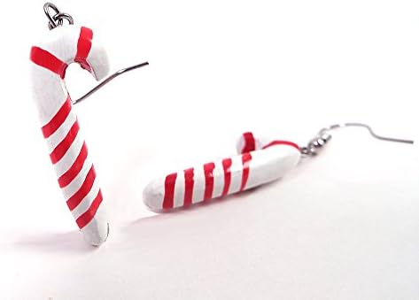 Hand Painted Wooden Candy Cane Earrings for Christmas