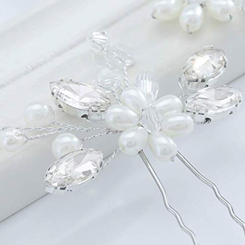 image for Jakawin Bride Wedding Pearl Hair Pins Bridal Hair Accessories Silver H