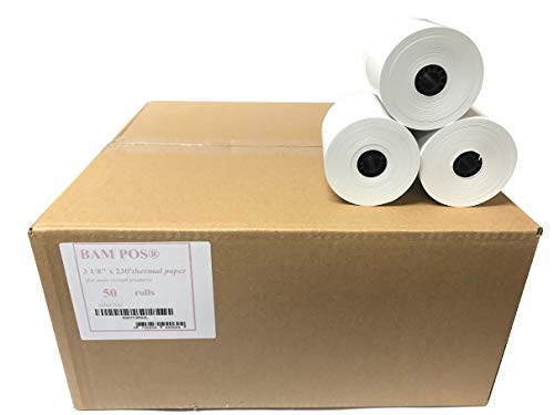 BAM POS, Thermal Paper Rolls, 3-1/8" x 230, Bright White Pack of 10 (5 Packs)