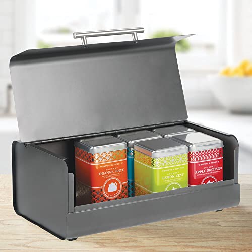 MDesign Metal Bread Box Bin With Hinged Lid For Kitchen Countertop, Island And Pantry Large