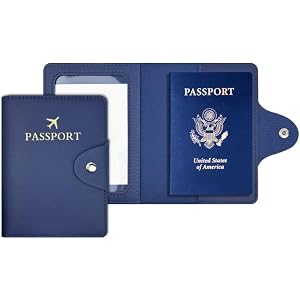 WEALIA Passport Cover Travel Wallet Holder Case PU Leather Navy Blue | Transparent Id Card Slot For Quick And Hassle-Free Sca
