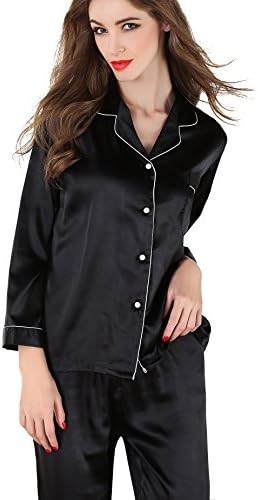 VlSl Womens Silk Satin Pajamas Set Sleepwear Loungewear Two-Piece Long Sleeve Pajama Set