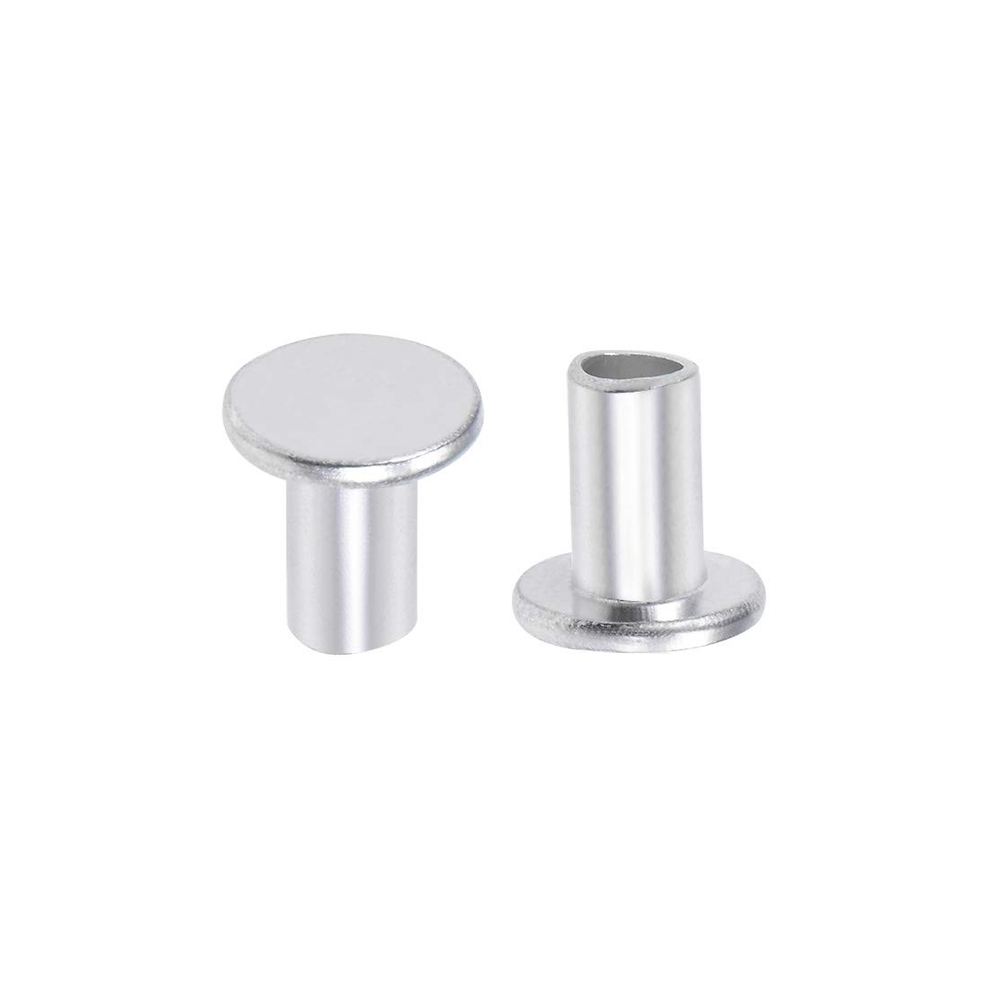 sourcing map 100 Pcs 6mm x 10mm Aluminum Flat Head Semi-Tubular Rivets Silver Tone