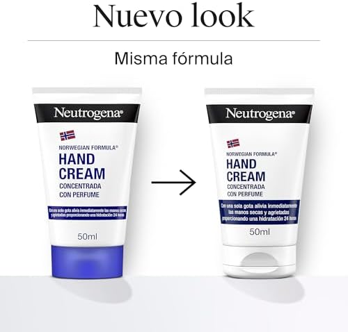 Fórmula Noruega Crema de Manos Concentrada con Perfume (50 ml), crema manos reparadora con glicerina y vitamina E, para pieles sensibles y manos muy secas