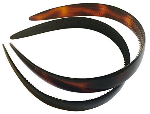 Parcelona Made in France Set of 2 Shell Brown N Black Wide Celluloid Hair Head Band Headband