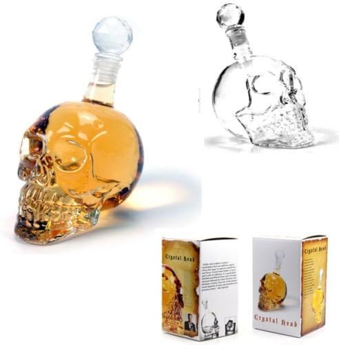 Set of 4, Crystal Head Skull Glass Bottle Decanters Novelty Mini-sized Skull Decanter Bottles (350 ml each)