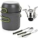 ScivoKaval Camping Cookware, Mini Stove with Piezo Ignition, Folding Spork Set, Outdoor Hiking Backpacking Non Stick Cooking set Picnic Bowl Pot and Pan