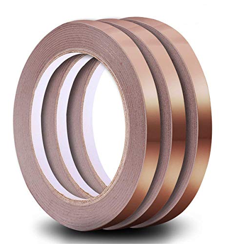 Copper Foil Tape Pack of 3, 1/4 inch, 21.8yard each 65.4 yard in Total, Copper Foil Adhesive Tape for Snail Repellent, EMI Shielding, Electrical Repair, Stained Glass, Paper Circuit, Soldering