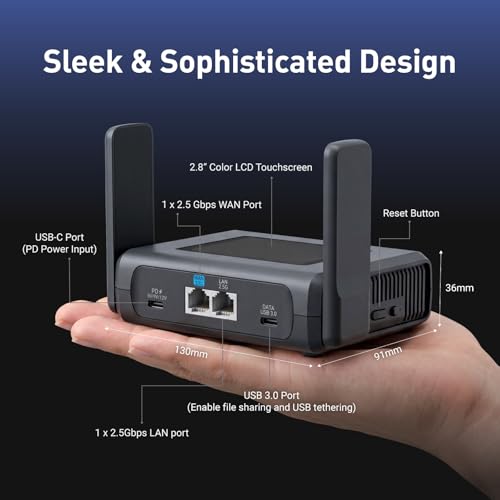 GL.iNet Slate 7 Pro (GL-BE10000) Tri-Band Wi-Fi 7 Travel Router – 6GHz 5.7Gbps, MLO, 2.8" Touchscreen, 1.1Gbps WireGuard VPN, DPI Security, Dual 2.5G + Mwan3, OpenWrt – Business Travel, Digital Nomad