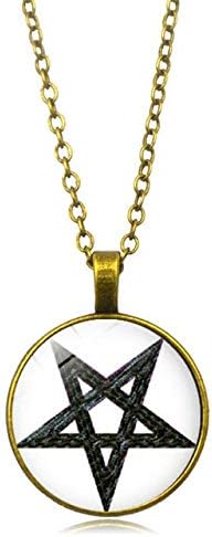 RQZQ Necklace Supernatural Pentacle Hebrew Charm Pentagram Pendant Statement Necklace Men Star Amulet Chain Talisman Necklaces