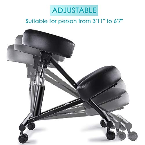 SUPERJARE Adjustable Kneeling Chair, Ergonomic Working Stool W/ 4” Cushion Office Home - Ideal for Neck, Spine, Back Problems - Black