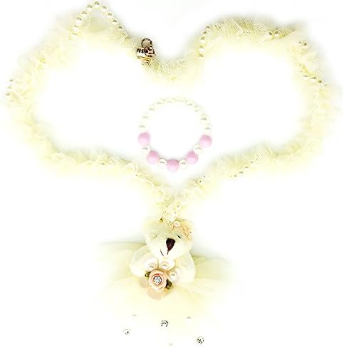 WJFASHION Kids Fashion Jewelry-Teddy Bear Necklace and Bracelet with Gift Box(creamy-white)