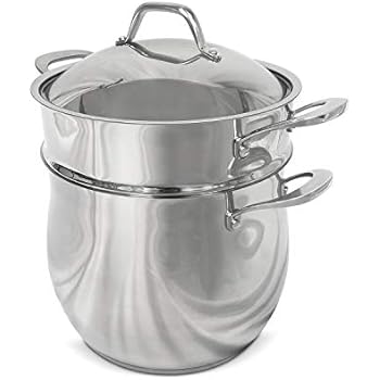 Fortune Candy 10-Quart Pasta Pot with Strainer Insert, Multi Cooker Cookware Set, 18/8 Stainless Steel, 3-Piece, Dishwasher Safe, Induction Ready, Silver