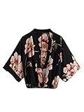 MakeMeChic Women's V Neck Floral Print Wrap Top Surplice Chiffon Crop Blouse