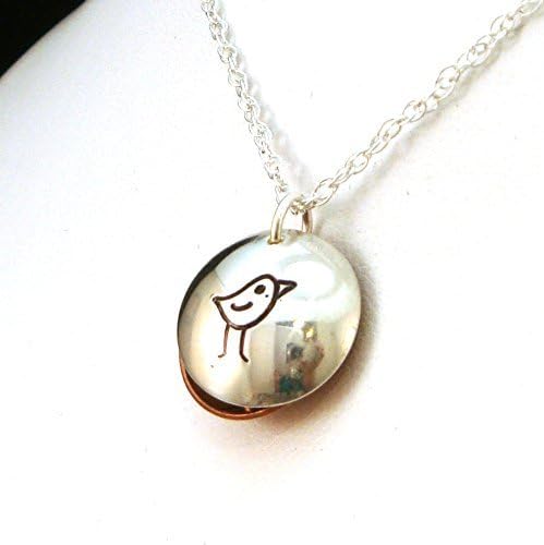 Bird's Nest Locket Necklace with Birthstones | Hand Stamped Necklace | Slide Locket Necklace | Whimsical Bird Necklace
