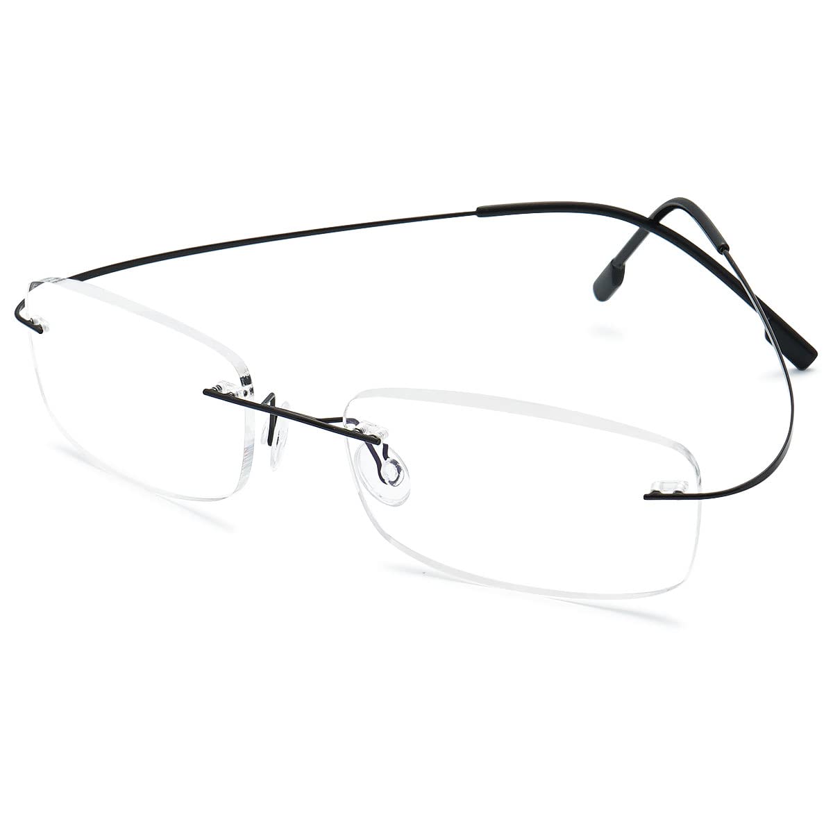 KOOSUFA Rimless Alloy Reading Glasses – Hingeless Lightweight Readers for Men and Women Black +2.0