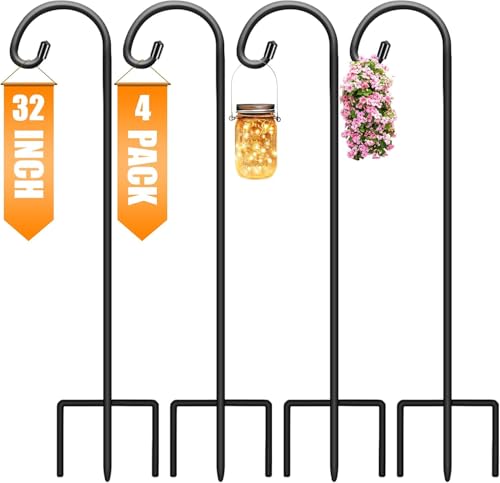 Gtongoko Schäferhaken für den Außenbereich, 81,3 cm, 4 Stück, Gartenhaken zum Aufhängen von Pflanzen, Laternen, Vogelfutterspendern, Solarleuchten, Ei