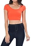 Womens Trendy Solid Color Basic Scooped Neck and Back Crop Top Orange Large