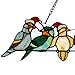 River of Goods Holiday Bird Suncatcher: Stained Glass Birds on a Wire Santa Hats Hanging Sun Catcher Window Panel