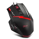 Zelotes C15 Professional Gaming Mouse 7000 DPI, 13 Programmable Buttons, Weight Tuning Cartridge, RGB LED Customizable, Interchangeable Side Plates
