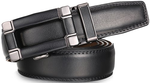 Marino Ratchet Click Belts for Men - Mens Comfort Genuine Leather Dress Belt - with Automatic Buckle, Enclosed in an Elegant Gift Box - Black - Adjustable from 28" to 44" Waist