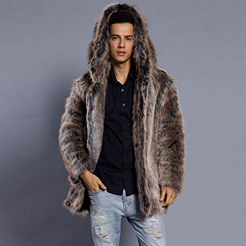 TOTOD Fashion Mens Leopard Warm Thick Fur Collar Coat Jacket -Men Faux Fur Parka Outwear Cardigan - Thumbnail 3