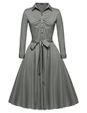 ACEVOG Women's 1950s Bow Belt Vintage Classical Casual Party Swing A-Line Tea Picnic Shirt Dress