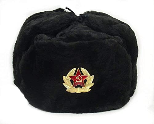 Sombrero Ejército Soviético Ruso Negro KGB * Piel cosaco militar Ushanka * Talla L
