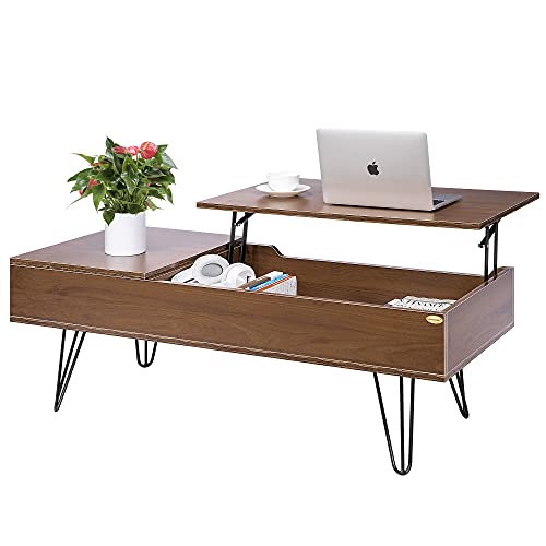 VIVOHOME Lift Top Coffee Table and Dining Table with Partition Storage