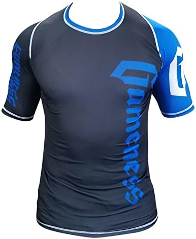 Gameness Jiu Jitsu Ranked Rash Guard for Men and Women - SHORT &amp; LONG Sleeve, Blue Large Short Sleeve