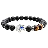 Jovivi Jewelry 8MM Antique Silver Hamsa Hand Blue Evil Eye Lava Stone Bracelet 7