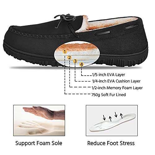 festooning Slippers for Men, Mens Moccasin Slippers with Soft Plush Warm Lining Casual Shoes Indoor Outdoor Non Slip Rubber Sole Black 10 M US