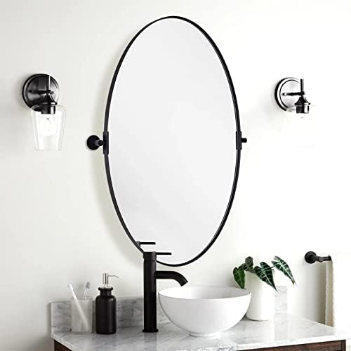 ANDY STAR Pivot Mirror, Black Oval Pivot Bathroom Mirror, Oval Matte