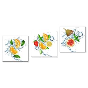 Canvas Wall Art Fruits Dancing in Water Painting Artwork for Home Prints Framed - 12"x12"x3 Panels