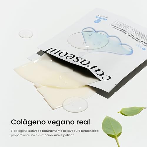 caraseoul Glowganic Pro Colágeno Vegano Mascarilla Coreana de Hidrogel, Fórmula Suave con Niacinamida y Adenosina, Piel Luminosa e Hidratada, Cuidado K-Beauty Minimalista [4 uds]