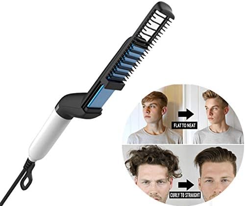 Male Quick Beard Straightener Comb, Electric Magic Massage Comb, Portable DIY Hair Styling Tool(blue)
