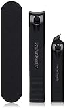 Prefer Beauty  Stainless Steel Sharp Nail Clippers Kit for Fingernails & Toenail + 1 Black Nail Cleaner / File Gift for Men & Women Set of 3 With Leather Travel Case