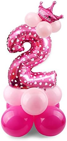 SRQQ 17PCS Happy Birthday Balloon Birthday Party Decoration Kids Boy Girl Party Ballon Number Pink 2