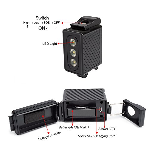 ADIKA Underwater Light for GoPro 30m Waterproof Sidekick Side LED Flash Spot Flood Lighting Camera Accessories - for Dive Diving Scuba - for GoPro Hero 2018 6 5 4 3+ 3 2 SJcam SJ5000 EKEN Xiaomi Yi