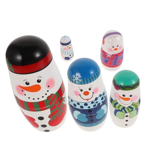VICASKY Wood Snowman Nesting Dolls Hand Painted Figurines for Boys and Girls Decoration Safe Wood Russian Matryoshka Dolls for Christmas and Home Decor