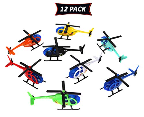 Smart Novelty Metal Die Cast Helicopters for Kids in Assorted Colors (Pack of 12 Toy Helicopters)