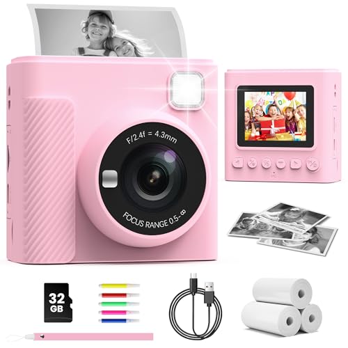 TIATUA Camara Fotos Infantil Instantanea, 2,4 Pulgada 1080P Cámara de Fotos Instantánea con Tarjeta de 32 GB y Papel Fotográfico, Regalo para Niños de 3 a 12 Años