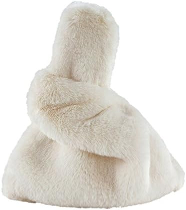 Faux Rabbit Fur Pull Through Strap Wrist Handbag Purse for Women