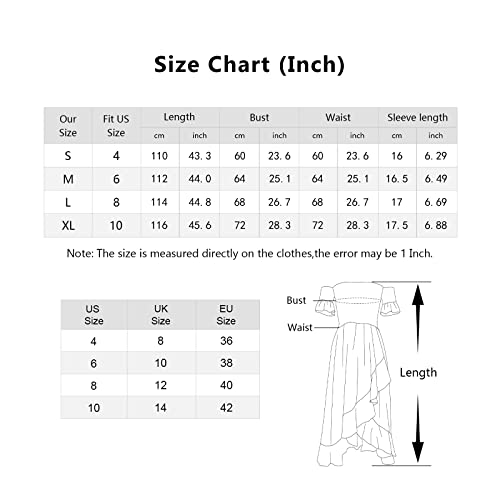 YODNBUK Women\'s Casual Floral Print Off Shoulder Smocked Ruffle Short Sleeve Swing Dress Ruffle Hem Shirred Split Midi A Line Dress